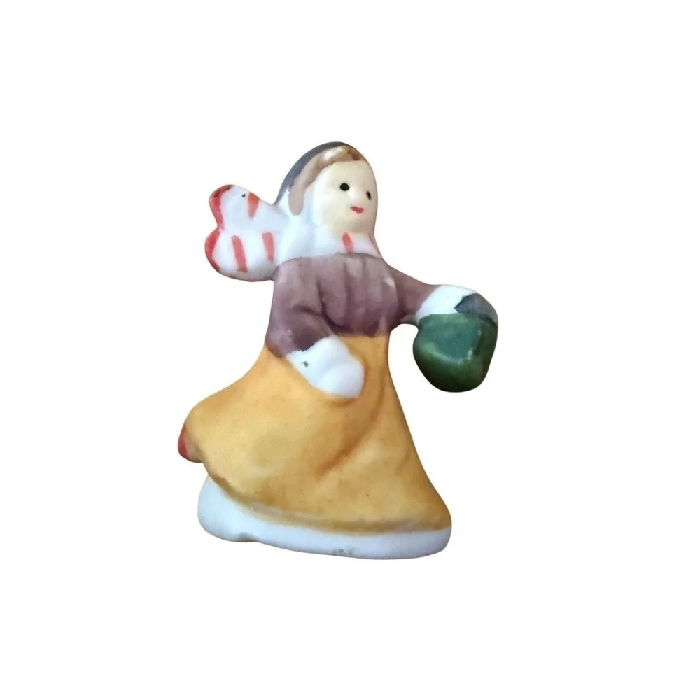 Mini Winter Girl Figurine Scarf & Green Muff Hand-Painted Christmas village